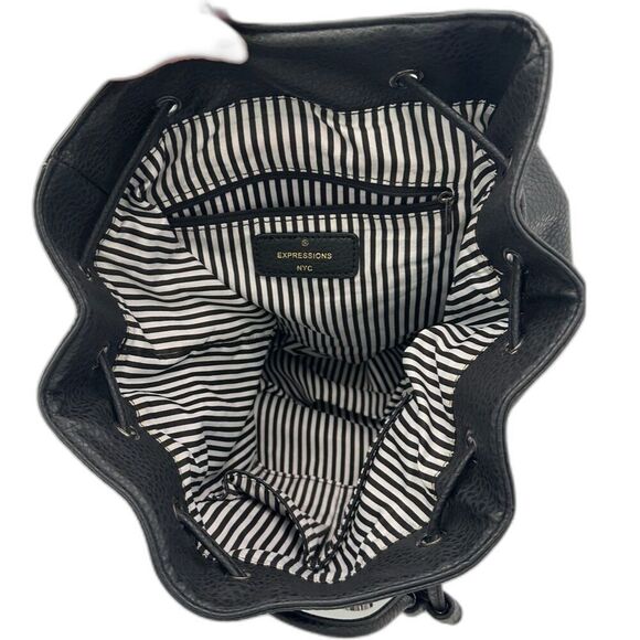 Expressions NYC Black Vegan Leather Backpack w/ Gunmetal Chain Detail NWOT - Picture 9 of 12